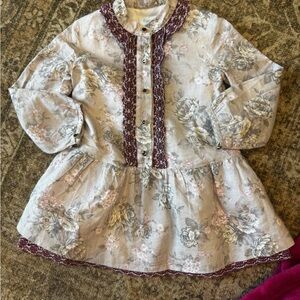 Floral Kids Shirt with Burgundy Accents